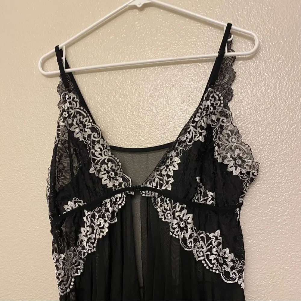 Black mesh lace white sexy Dress lingerie baby doll plus size 2XL-4XL